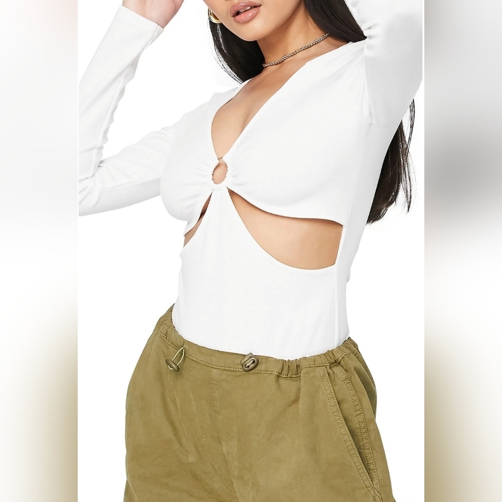 Topshop O-Ring Cutout Long Sleeve Bodysuit